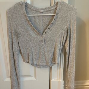 Garage Gray Fitted Crop Polo Top